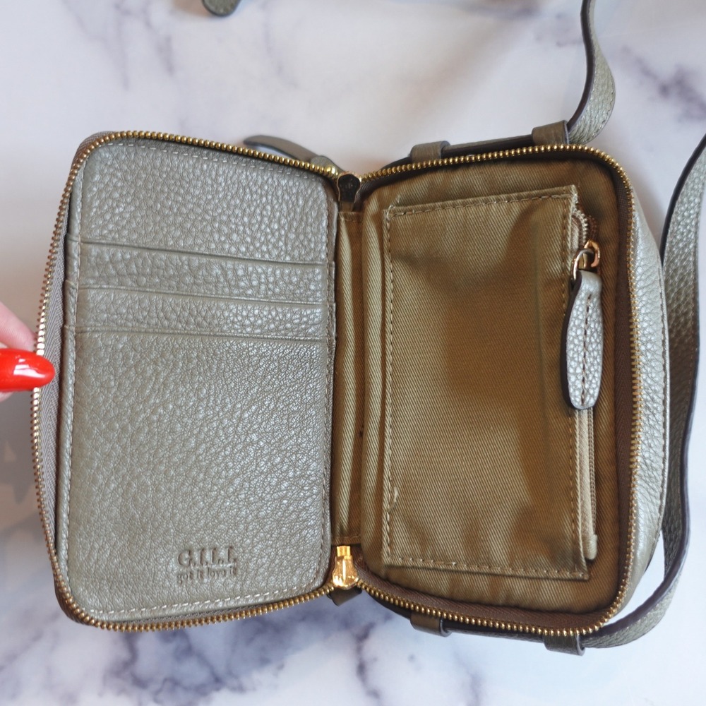 G.I.L.I. Genuine Leather Crocodile Embossed Crossbody Wallet Micro Mini Bag Gray - Picture 3 of 13